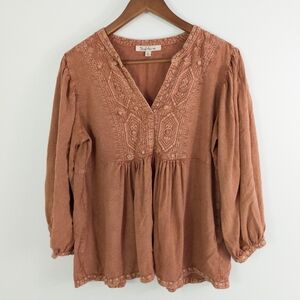 Solitaire Embroidered Babydool Top Rusty Brown Size Large